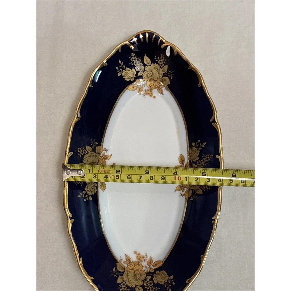 A.I. Czech Republic Design Porcelain Platter Blue Gold Floral Oval 10.5x5.5